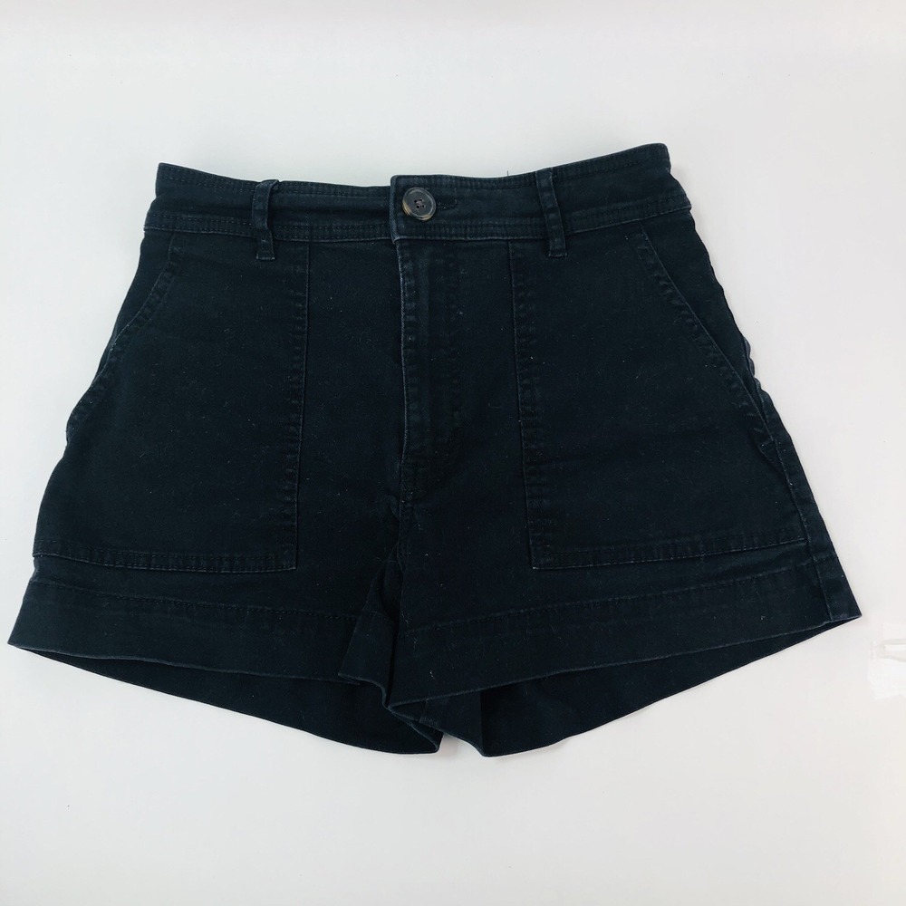 HM Womens 4 Black Denim Shorts Casual Jean 2.5 Inseam Mid Rise Stretch 0752811
